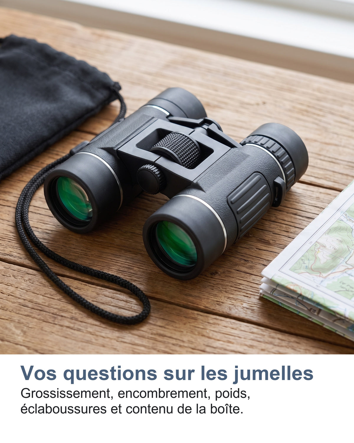 Vos questions sur les jumelles. Grossissement, encombrement, poids, éclaboussures et contenu de la boîte.