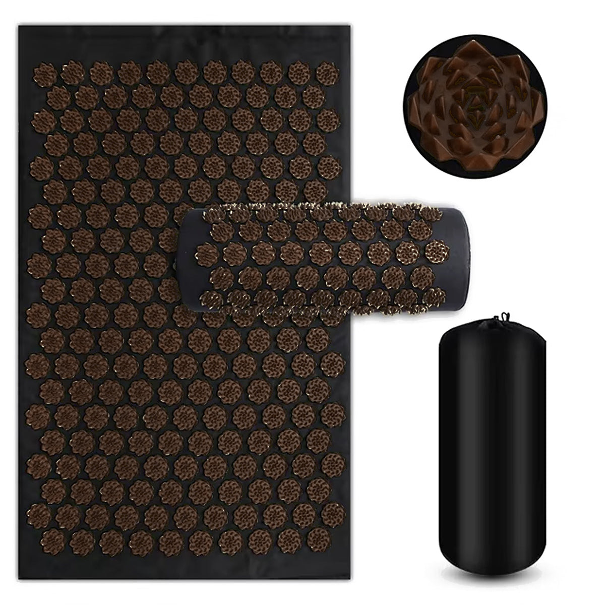 Tapis d'acupression coloris marron, pointes fleur de lotus