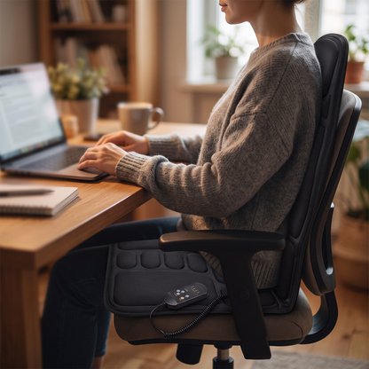 Coussin de massage shiatsu chauffant installé sur une chaise de bureau