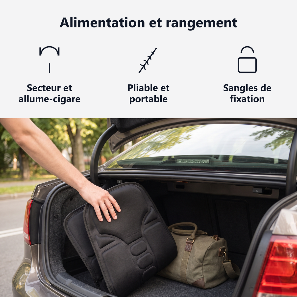 Adaptateurs secteur et voiture, coussin de massage pliable et portable