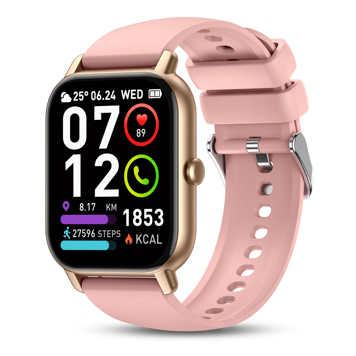 Montre connectee sport femme, coloris or rose