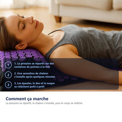 Comment agit le tapis d'acupression : la pression se répartit, la chaleur s'installe, le corps se relâche