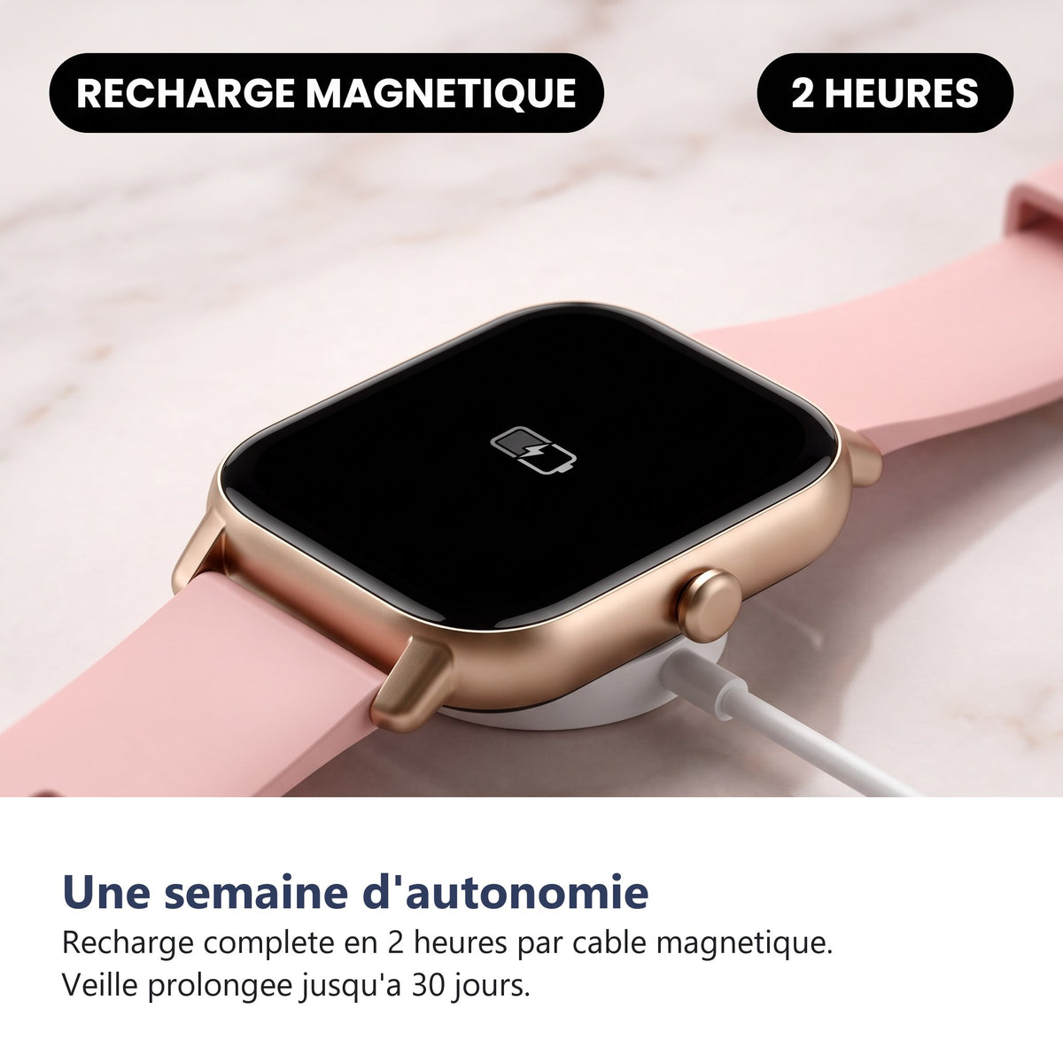 Une semaine d'autonomie, recharge magnetique