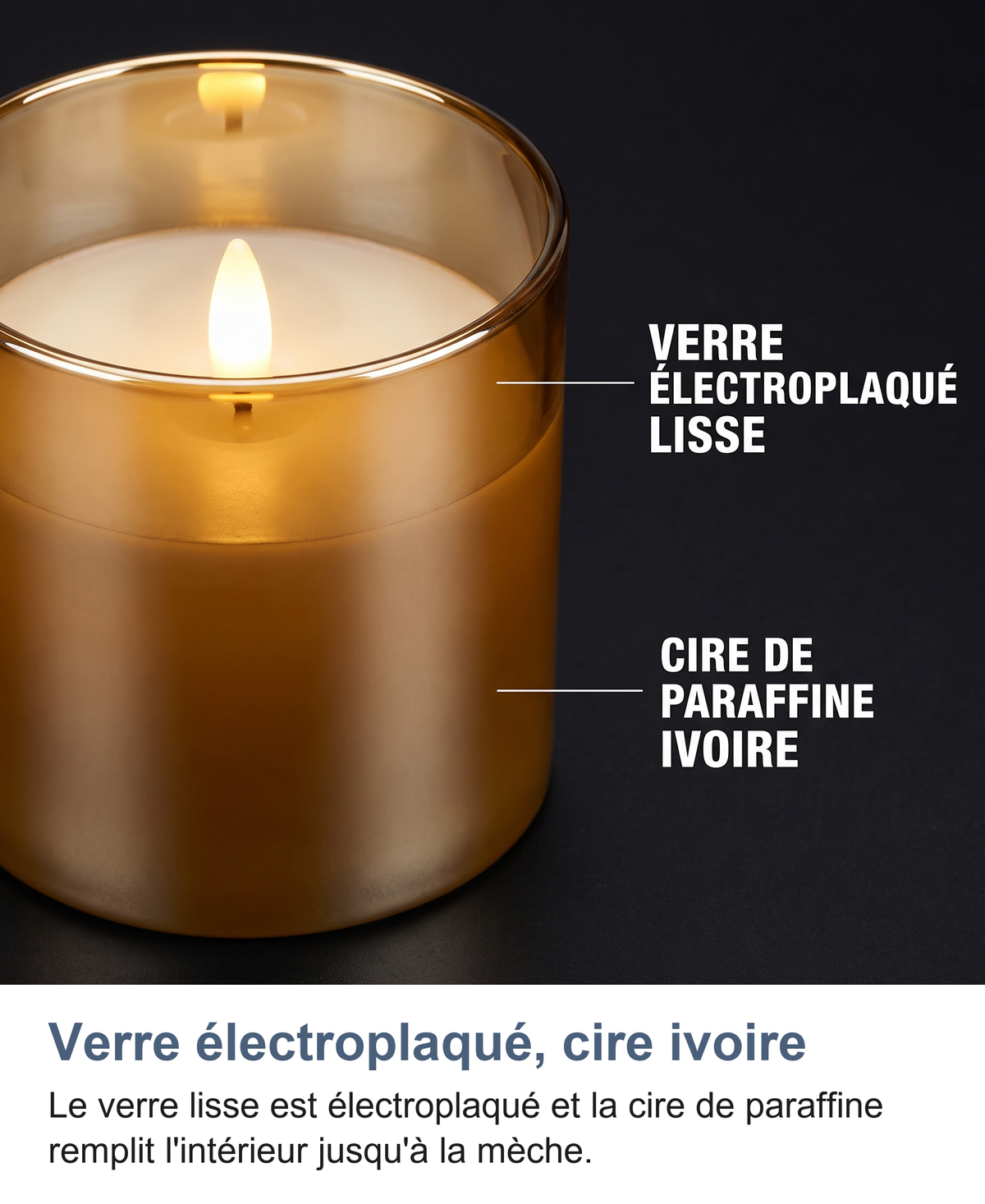 Macro sur le verre électroplaqué lisse et la cire de paraffine ivoire