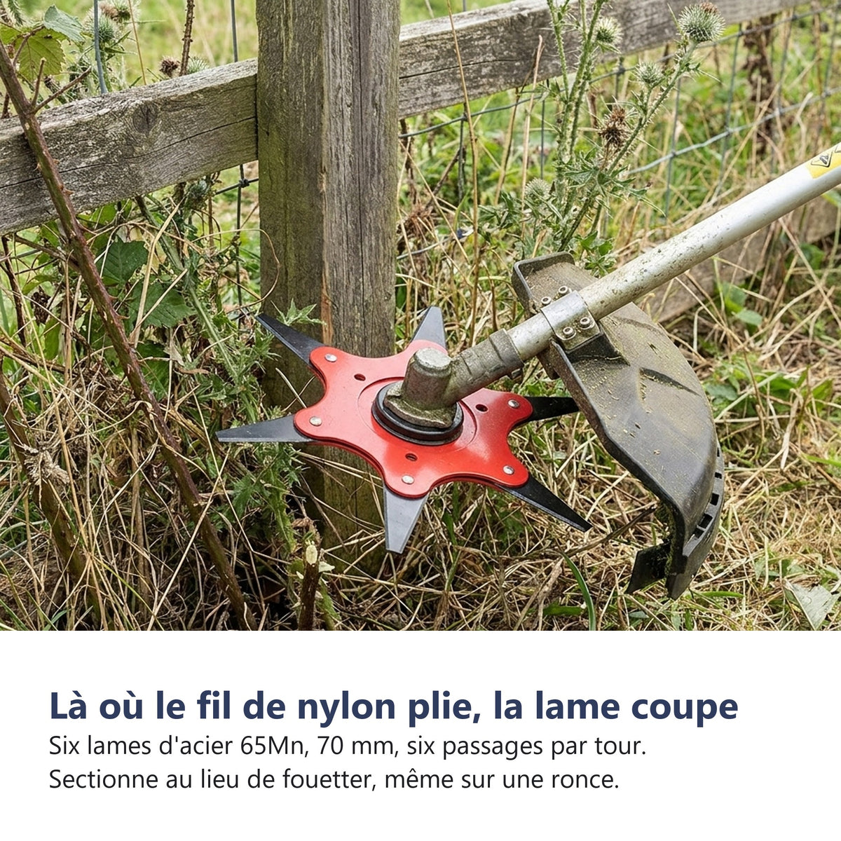 Là où le fil de nylon plie, la lame coupe