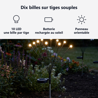 Dix billes lumineuses sur des tiges souples