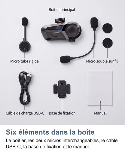 Contenu de la boîte : boîtier, micro tube rigide, micro souple, câble USB-C, base, manuel