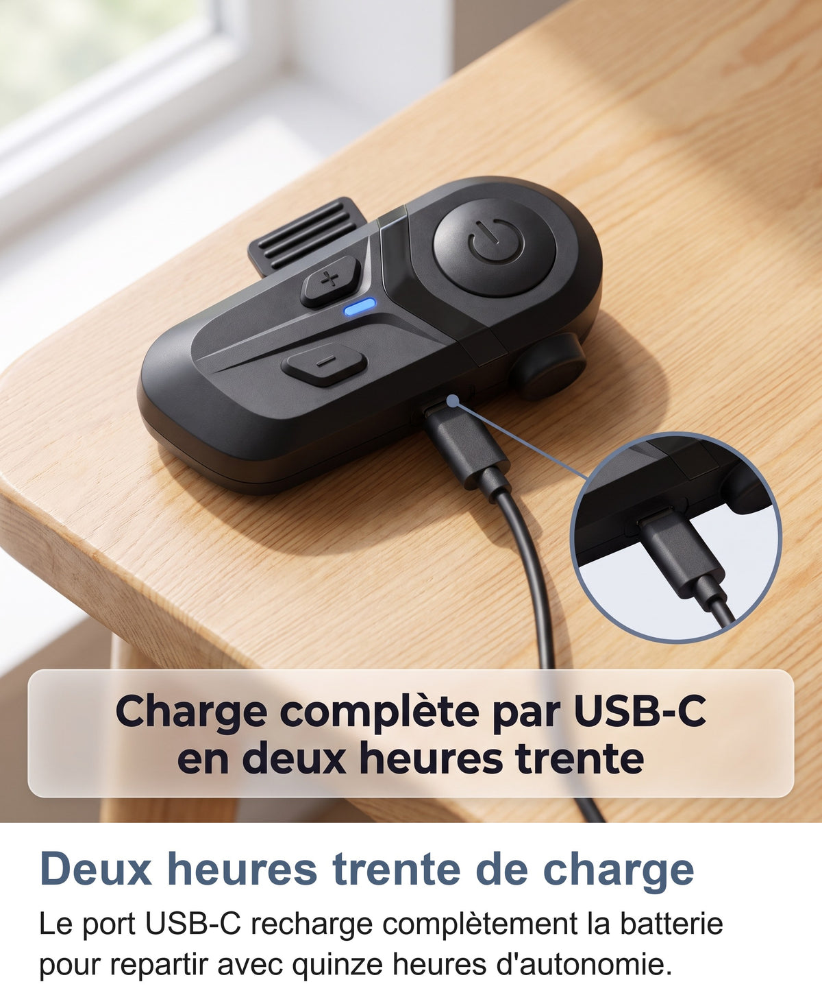 Charge par USB-C en deux heures trente
