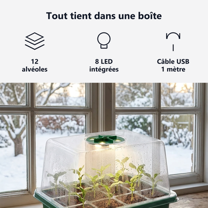 12 alvéoles, 8 LED dans le couvercle, 100 cm de câble