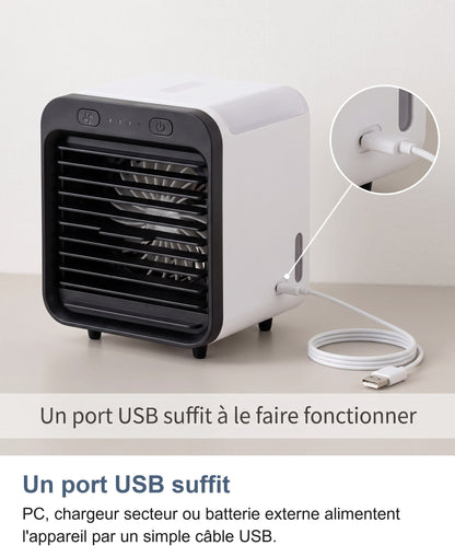 Mini climatiseur relié par câble USB, zoom sur le port USB-C