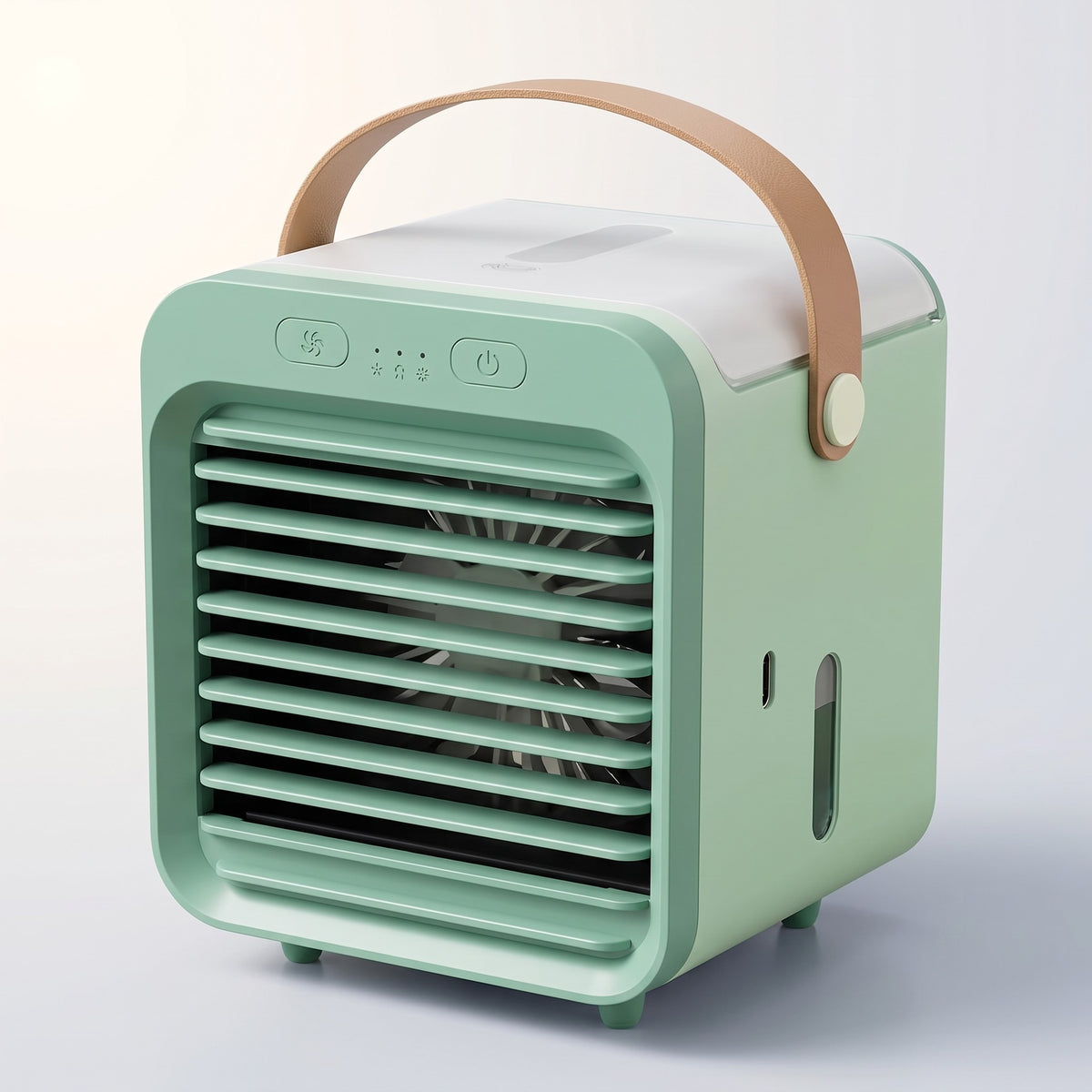 Mini climatiseur portable USB vert menthe avec poignée en cuir
