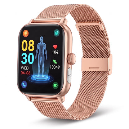 Montre connectée santé homme et femme, bracelet milanais rose, écran carré 1,96 pouces