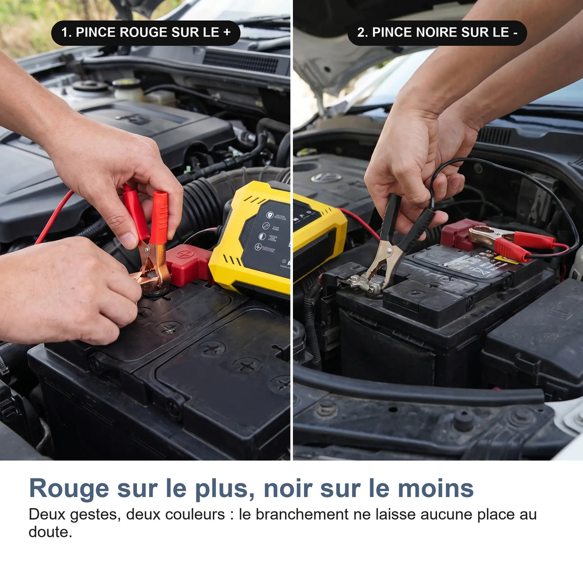 Rouge sur le plus, noir sur le moins