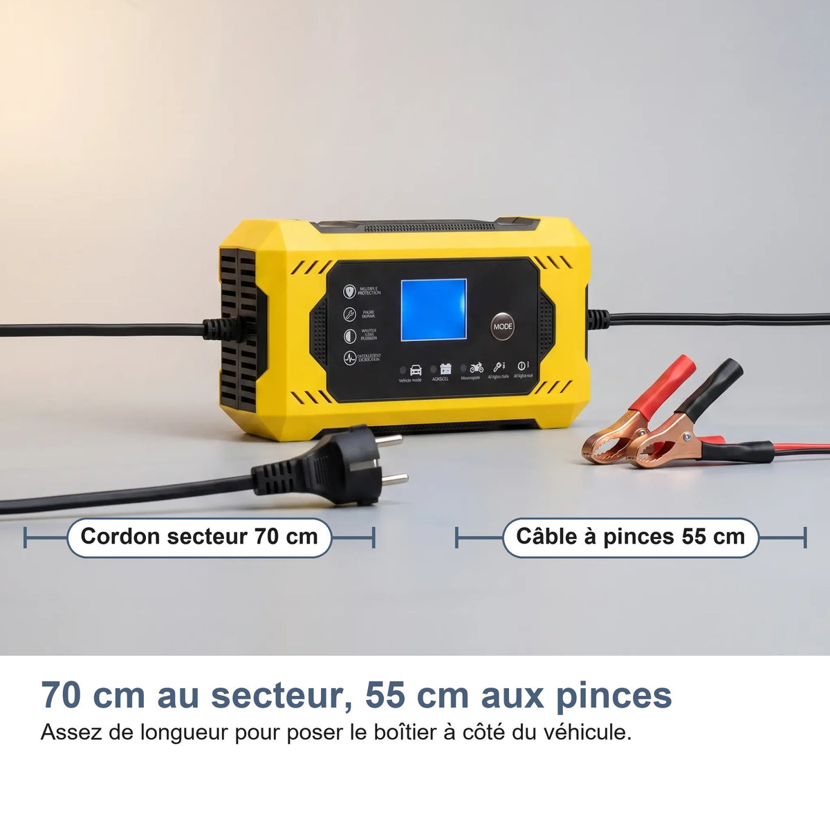 70 cm au secteur, 55 cm aux pinces