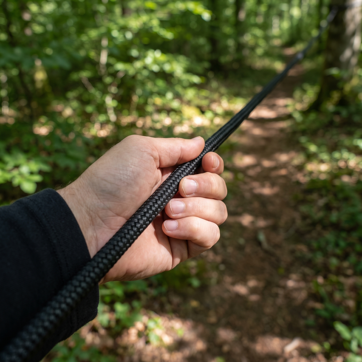 Une corde ronde tressée qui file dans la main