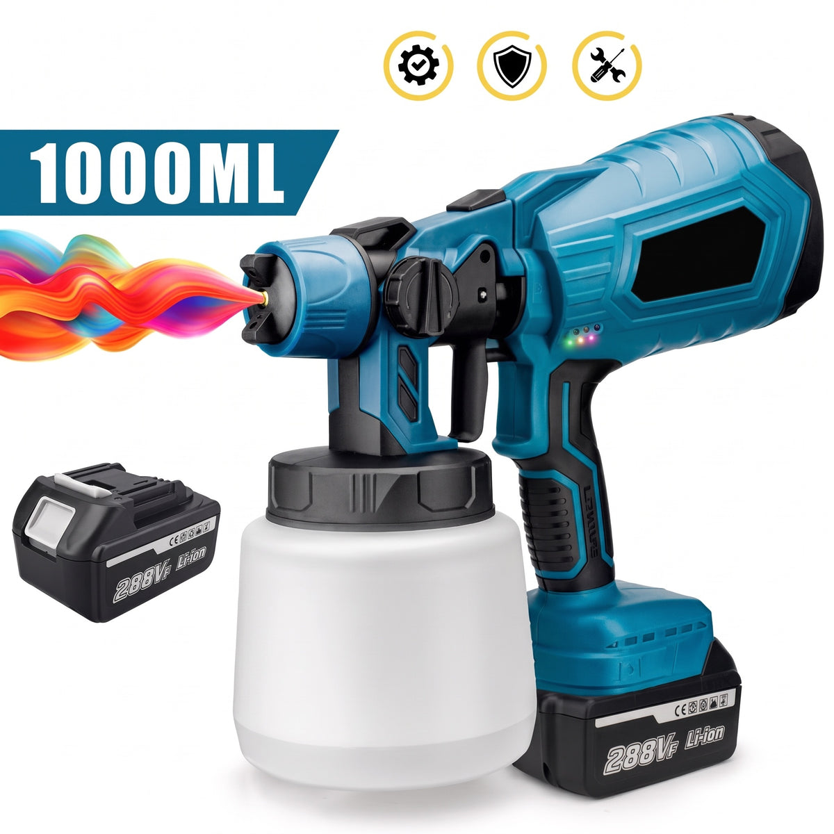 Pistolet a peinture electrique sans fil avec godet 1000 ml et une batterie