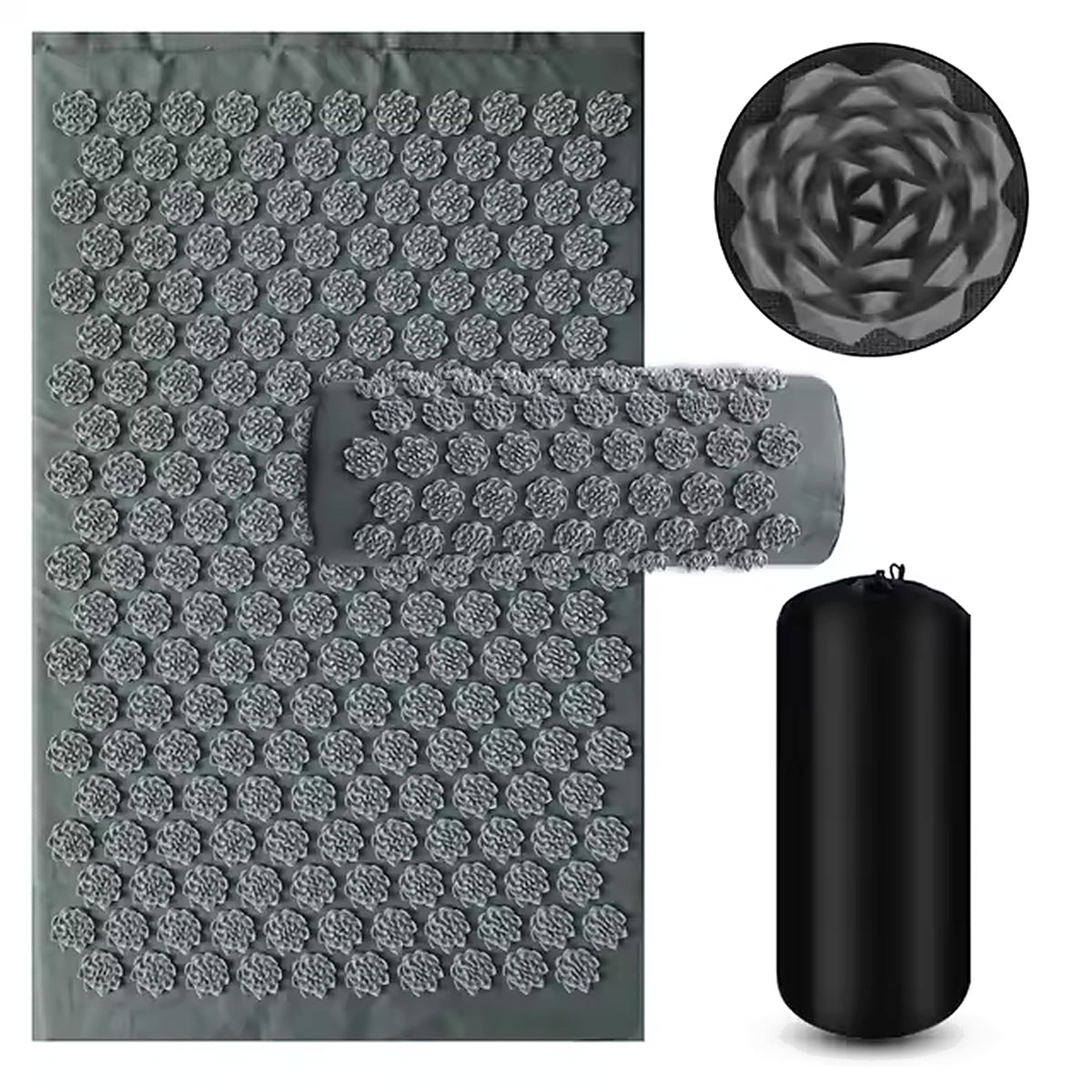 Tapis d'acupression avec coussin et sac de transport, 5 000 pointes, coloris gris