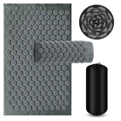 Tapis d'acupression avec coussin et sac de transport, 5 000 pointes, coloris gris