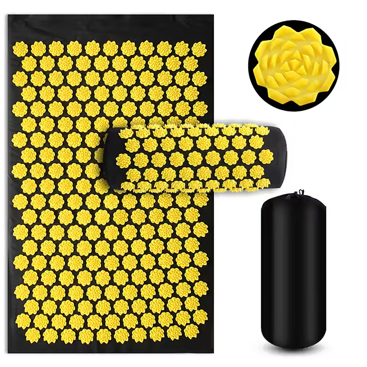 Tapis d'acupression avec coussin et sac de transport, 5 000 pointes, coloris jaune