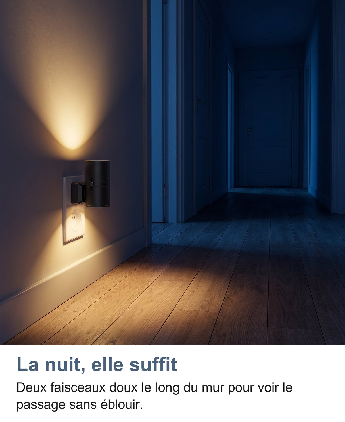 Veilleuse noire allumée dans un couloir sombre la nuit
