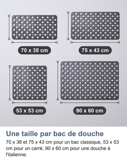 Guide des tailles à l'échelle : 70 x 38, 75 x 43, 53 x 53 et 90 x 60 cm