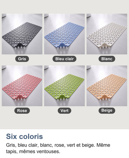 Les six coloris : gris, bleu clair, blanc, rose, vert et beige