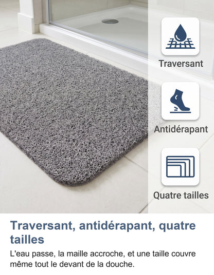 Tapis gris devant une douche : traversant, antidérapant, quatre tailles