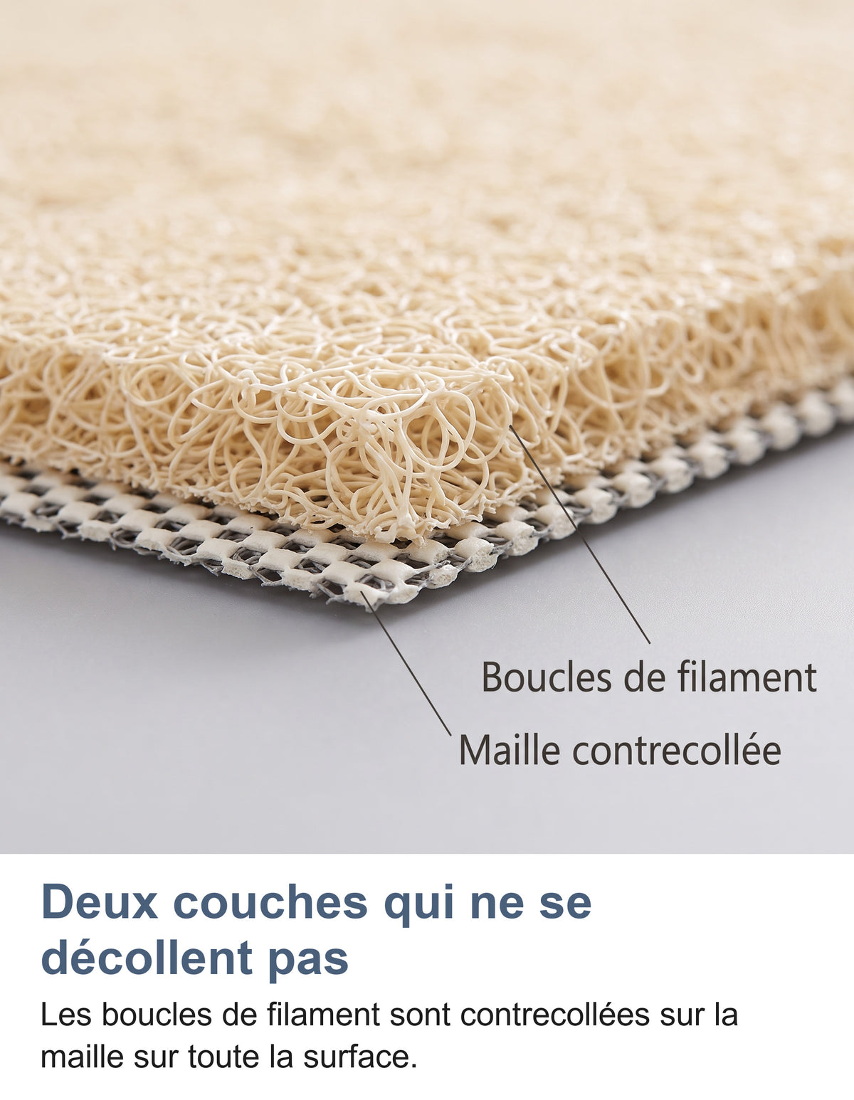 Gros plan des boucles de filament contrecollées sur la maille