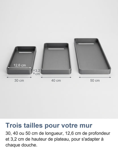 Trois tailles d'étagère murale, 30, 40 et 50 cm, avec profondeur et hauteur de plateau
