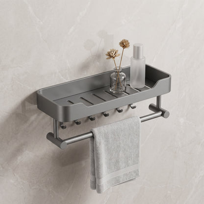 Étagère murale de salle de bain avec porte-serviettes et cinq crochets intégrés