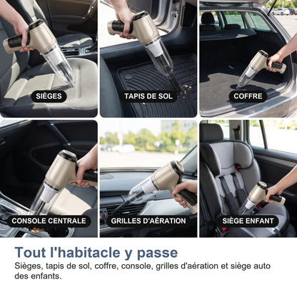Six zones de la voiture nettoyées avec l'aspirateur sans fil
