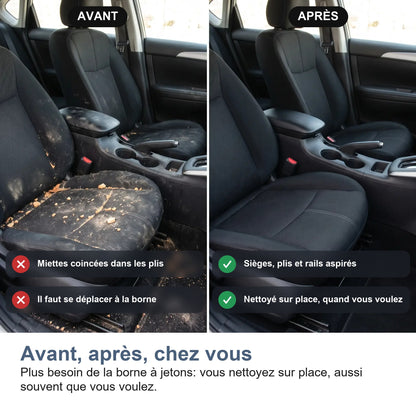 Habitacle avant et après le passage de l'aspirateur voiture