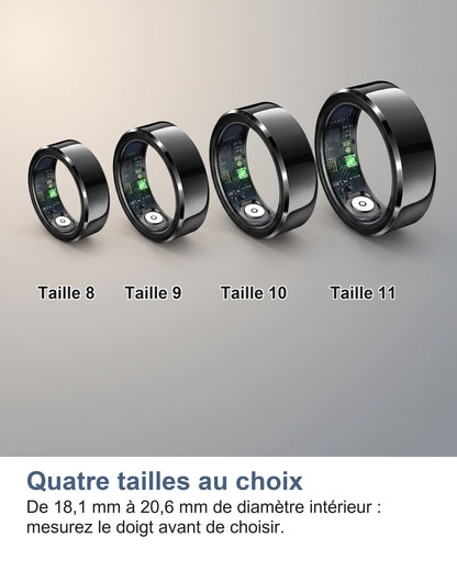Quatre tailles au choix De 18,1 mm à 20,6 mm de diamètre intérieur : mesurez le doigt avant de choisir.