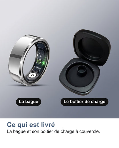 Ce qui est livré La bague et son boîtier de charge à couvercle.