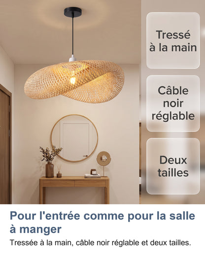 Suspension dans une entrée : tressée à la main, câble noir réglable, deux tailles