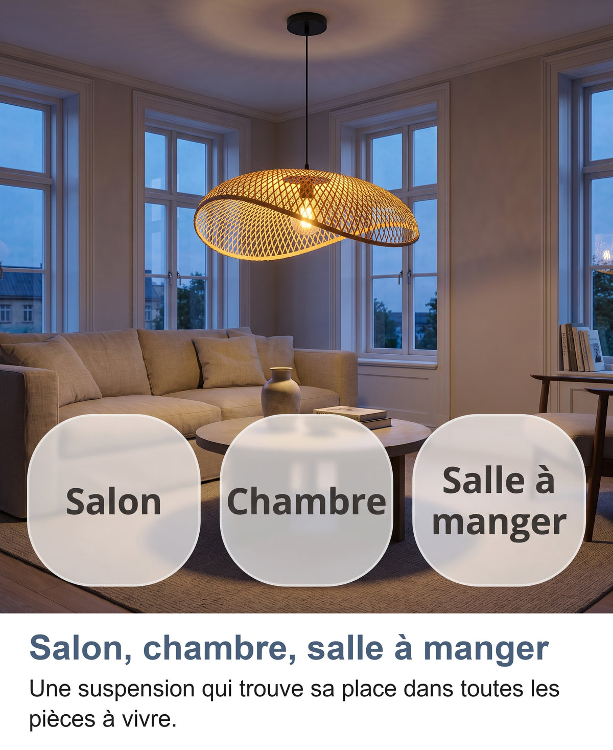 Suspension en bambou dans un salon : salon, chambre, salle à manger