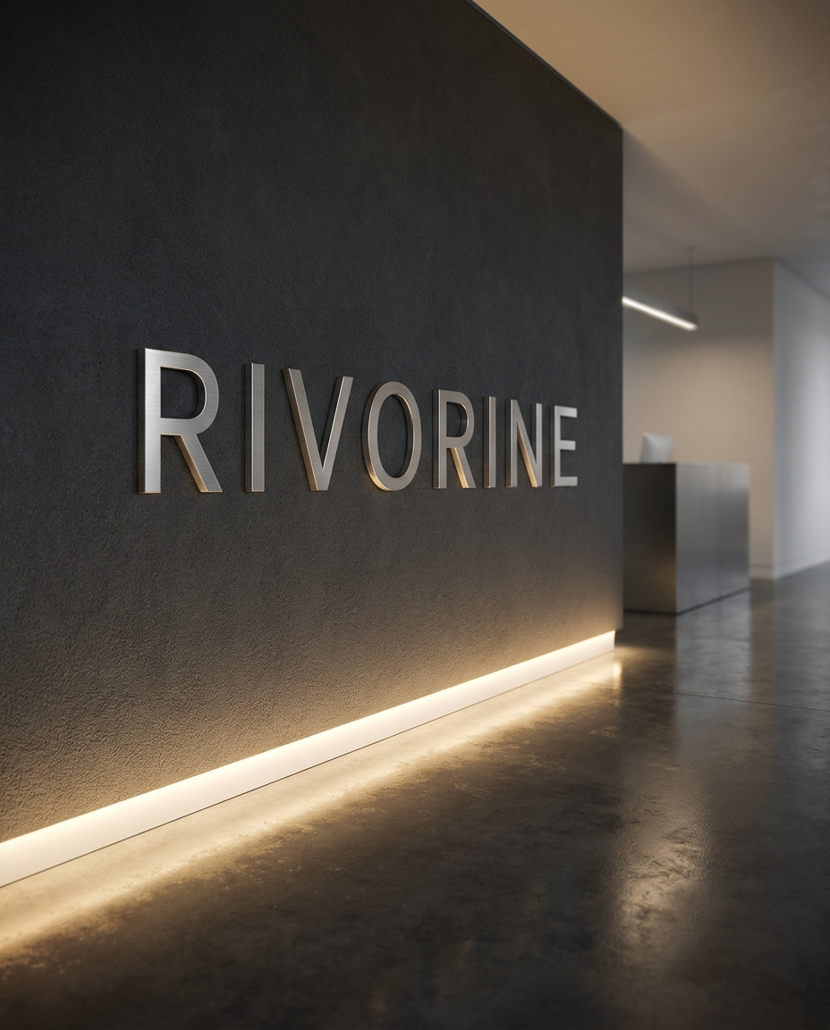 Rivorine, mur sombre avec lettres RIVORINE en relief