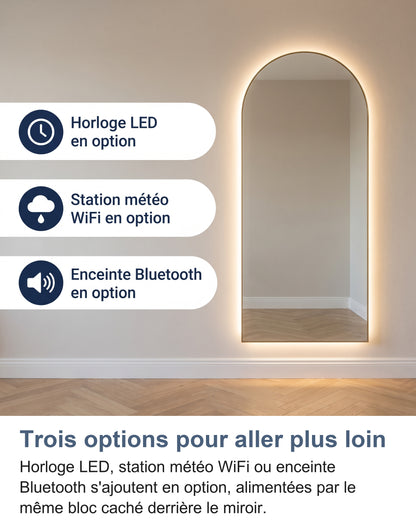 Trois tuiles d'options : horloge LED, station météo WiFi, enceinte Bluetooth