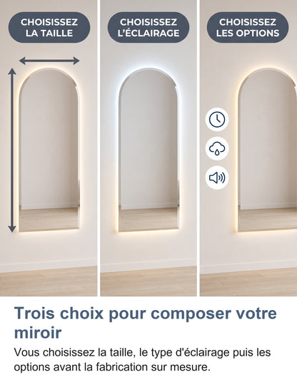 Trois étapes de configuration : taille, éclairage, options