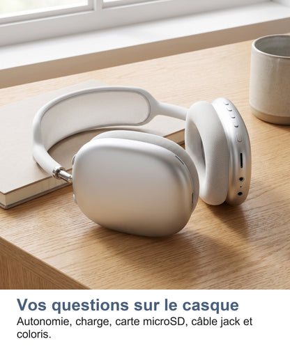 Vos questions sur le casque. Autonomie, charge, carte microSD, câble jack et coloris.