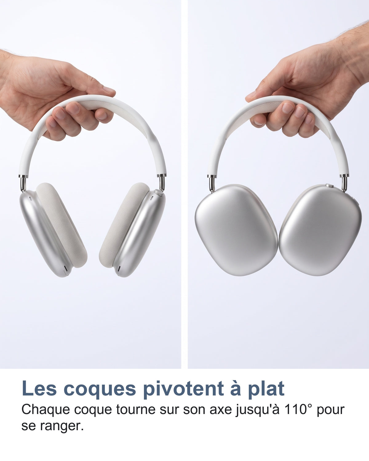 Les coques pivotent à plat. Chaque coque tourne sur son axe jusqu'à 110° pour se ranger.