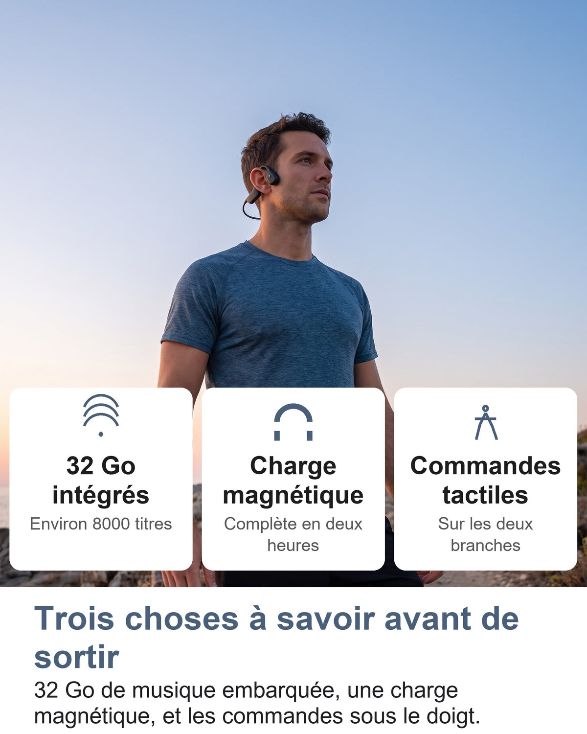 Trois choses à savoir avant de sortir. 32 Go de musique embarquée, une charge magnétique, et les commandes sous le doigt.