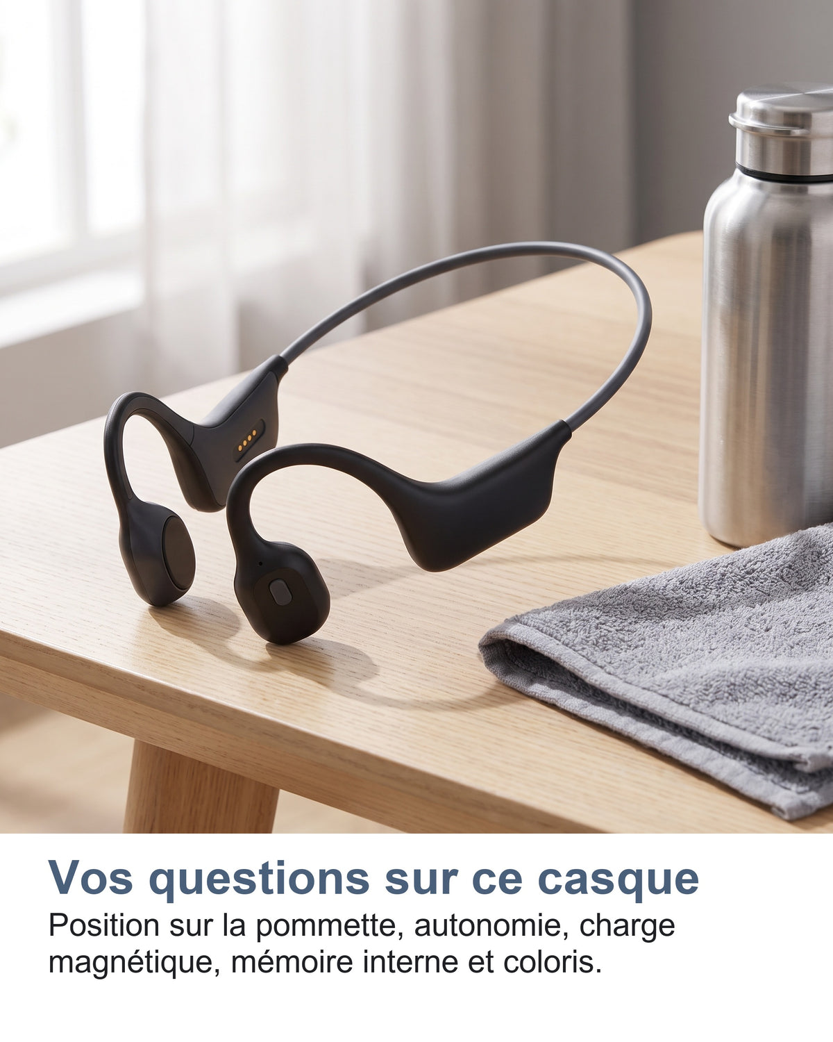 Vos questions sur ce casque. Position sur la pommette, autonomie, charge magnétique, mémoire interne et coloris.