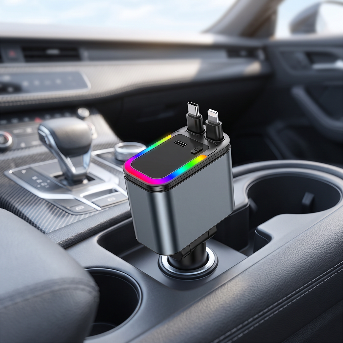 Chargeur allume-cigare 5-en-1 retractable branche dans la prise de la voiture