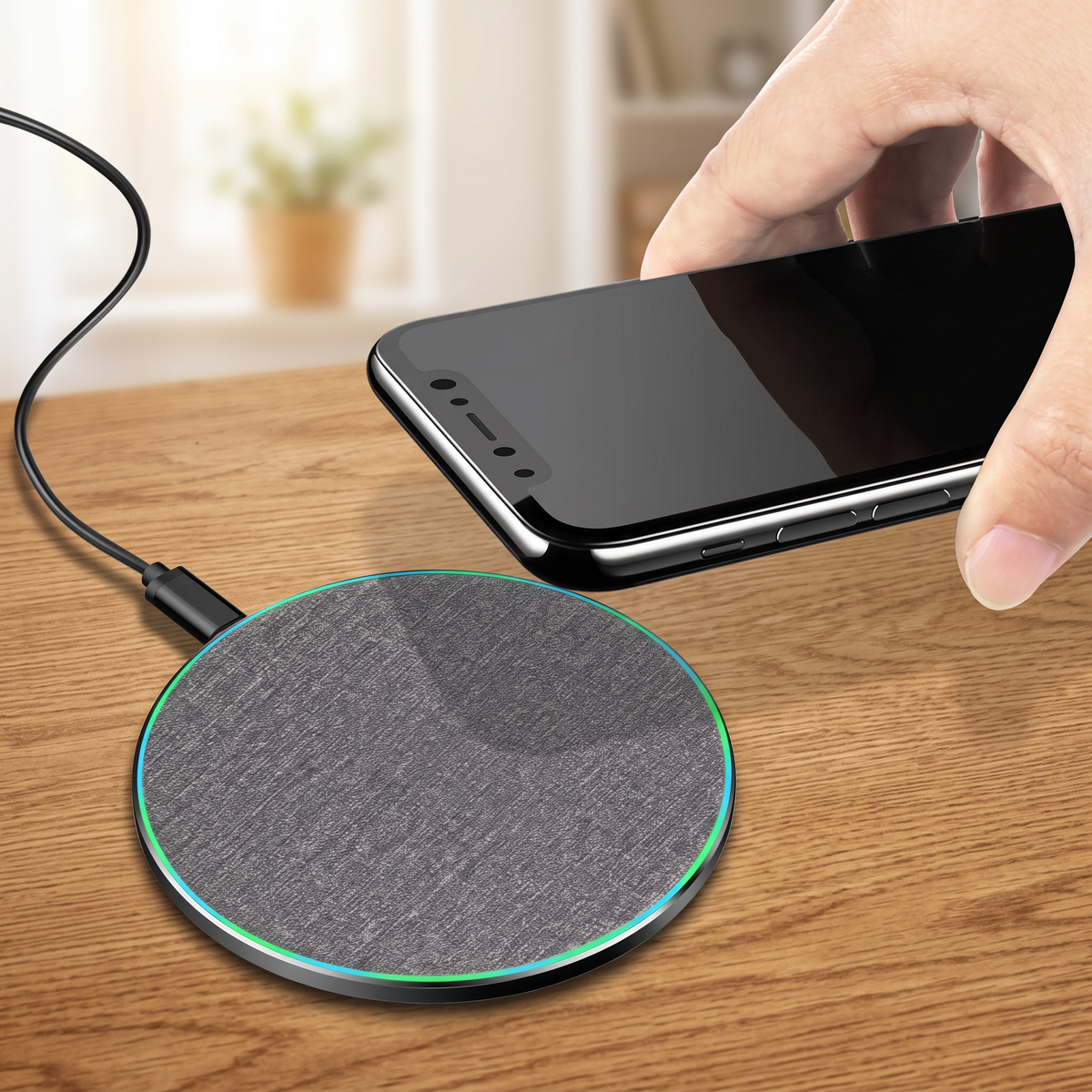 Chargeur à induction sans fil pour iPhone, 15 W, coloris gris
