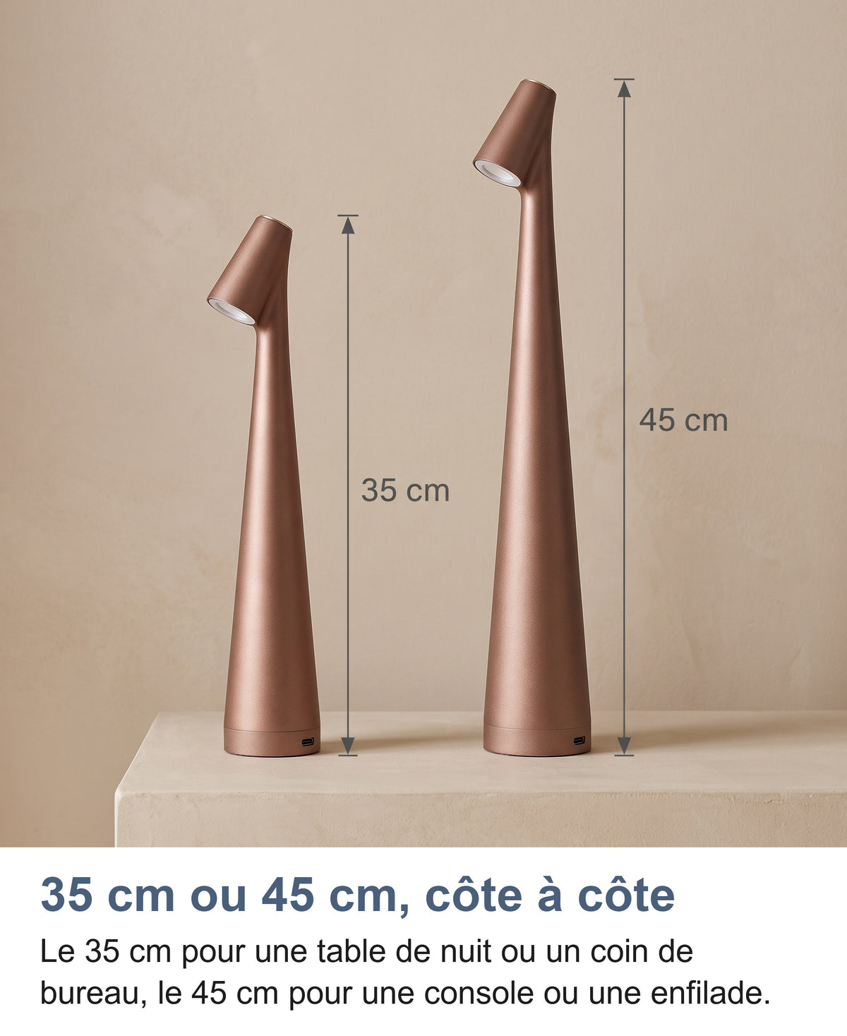 Les deux hauteurs côte à côte en marron bronze : 35 cm et 45 cm