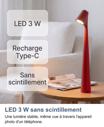 Lampe rouge dans un coin lecture : LED 3 W, recharge Type-C, sans scintillement