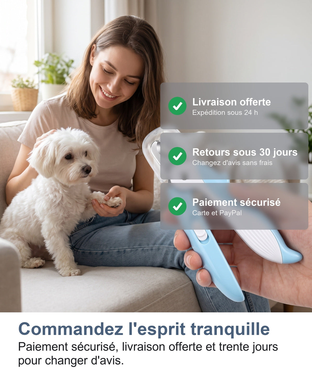 Livraison offerte, paiement sécurisé et trente jours pour changer d'avis