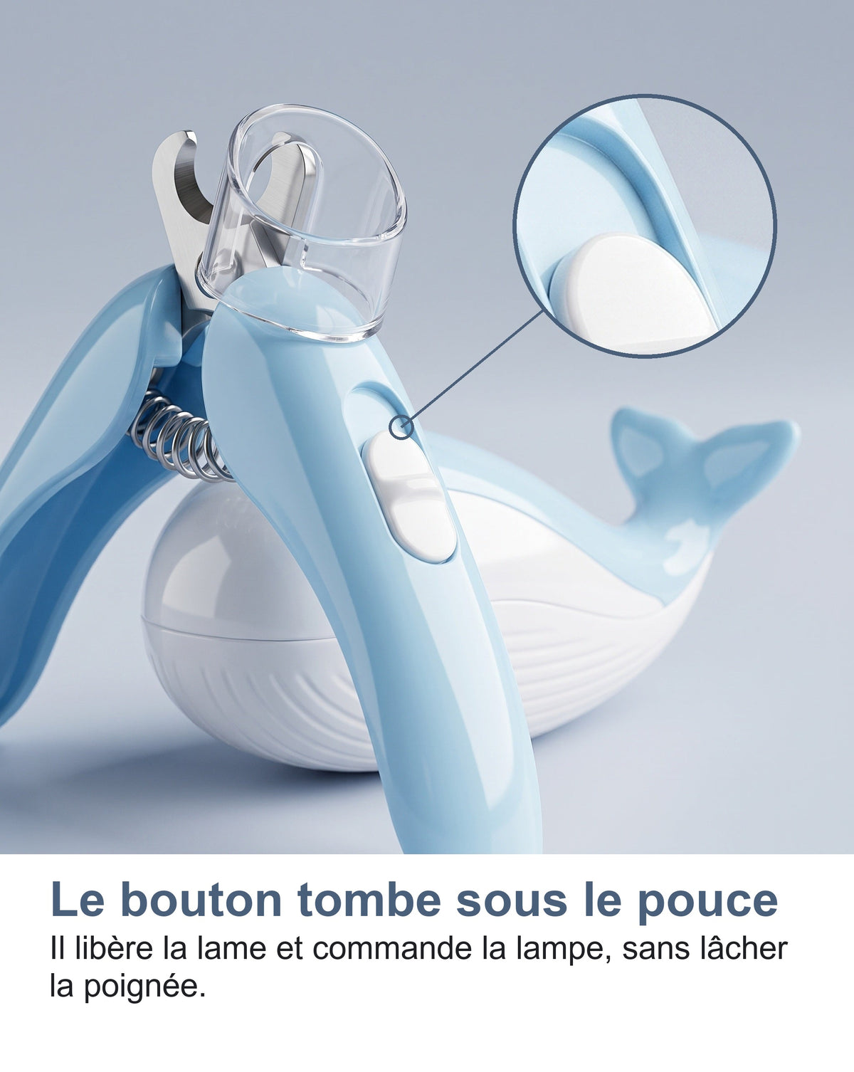 Le bouton coulissant du coupe-griffes vu de près