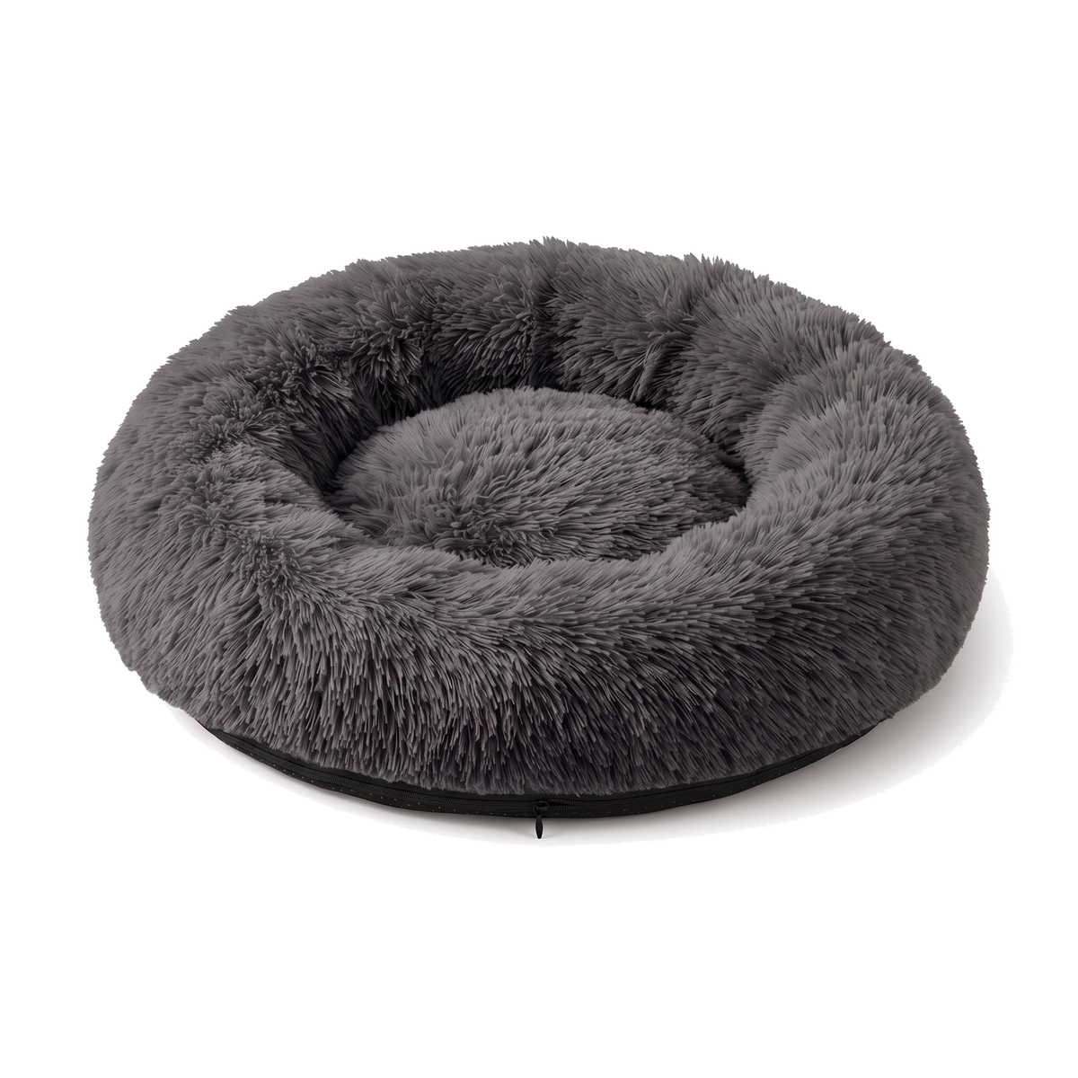 Coussin apaisant pour chien à rebord rembourré, déhoussable et lavable en machine, coloris gris sombre